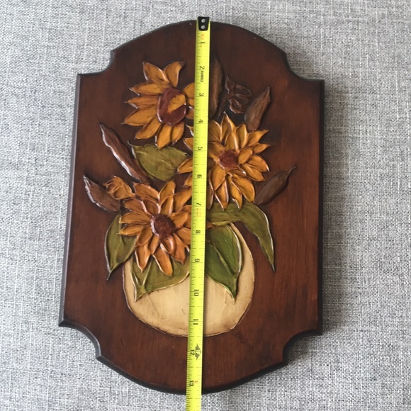 Vintage 70s Boho Floral Wooden Wall Art - Picture 3 of 6